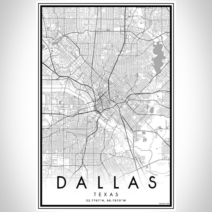 Dallas Texas Map Print Portrait Orientation in Classic Style With Shaded Background