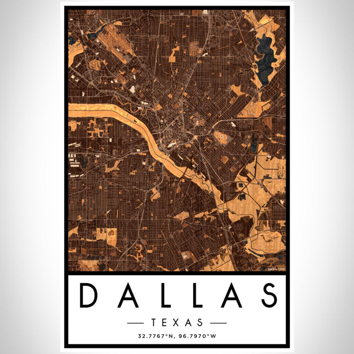 Dallas Texas Map Print Portrait Orientation in Ember Style With Shaded Background