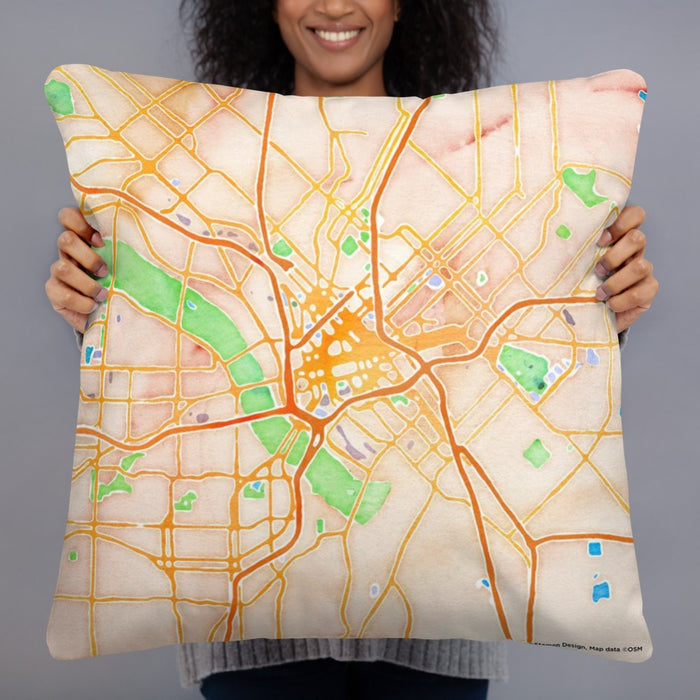 Person holding 22x22 Custom Dallas Texas Map Throw Pillow in Watercolor