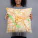 Person holding 18x18 Custom Dallas Texas Map Throw Pillow in Watercolor