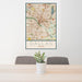 24x36 Dallas Texas Map Print Portrait Orientation in Woodblock Style Behind 2 Chairs Table and Potted Plant
