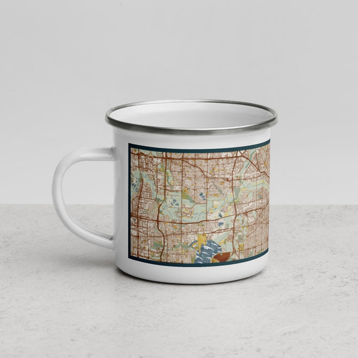 Left View Custom Dallas Texas Map Enamel Mug in Woodblock