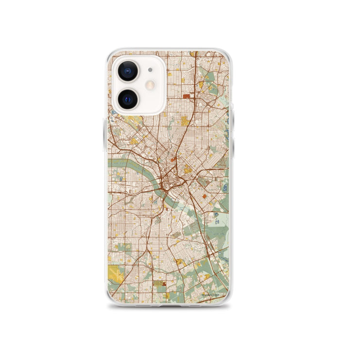 Custom Dallas Texas Map iPhone 12 Phone Case in Woodblock