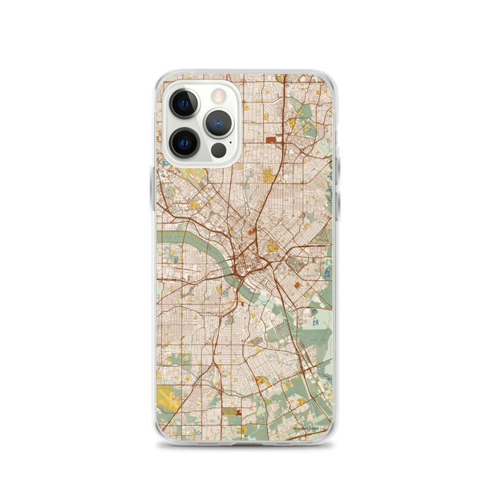 Custom Dallas Texas Map iPhone 12 Pro Phone Case in Woodblock