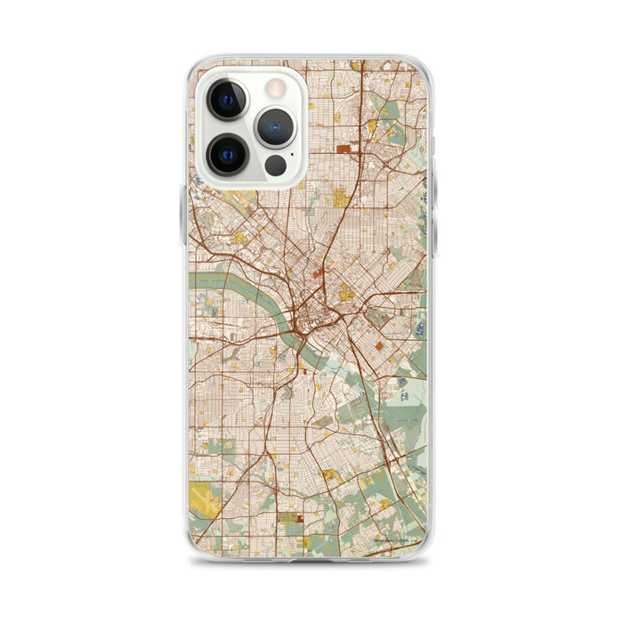 Custom Dallas Texas Map iPhone 12 Pro Max Phone Case in Woodblock