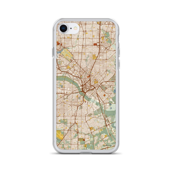 Custom Dallas Texas Map iPhone SE Phone Case in Woodblock