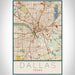 Dallas Texas Map Print Portrait Orientation in Woodblock Style With Shaded Background
