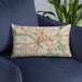 Custom Dallas Texas Map Throw Pillow in Woodblock on Blue Colored Chair