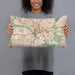 Person holding 20x12 Custom Dallas Texas Map Throw Pillow in Woodblock