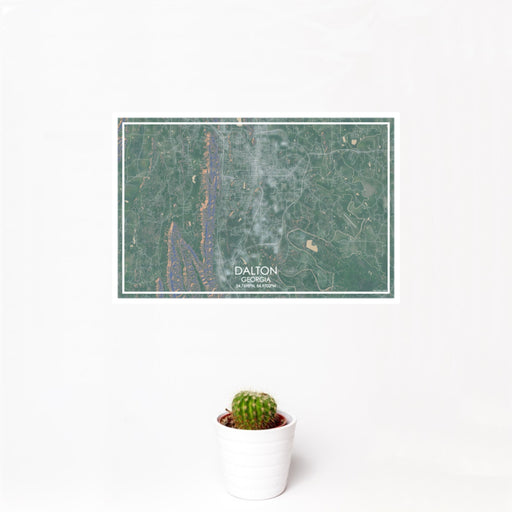 12x18 Dalton Georgia Map Print Landscape Orientation in Afternoon Style With Small Cactus Plant in White Planter
