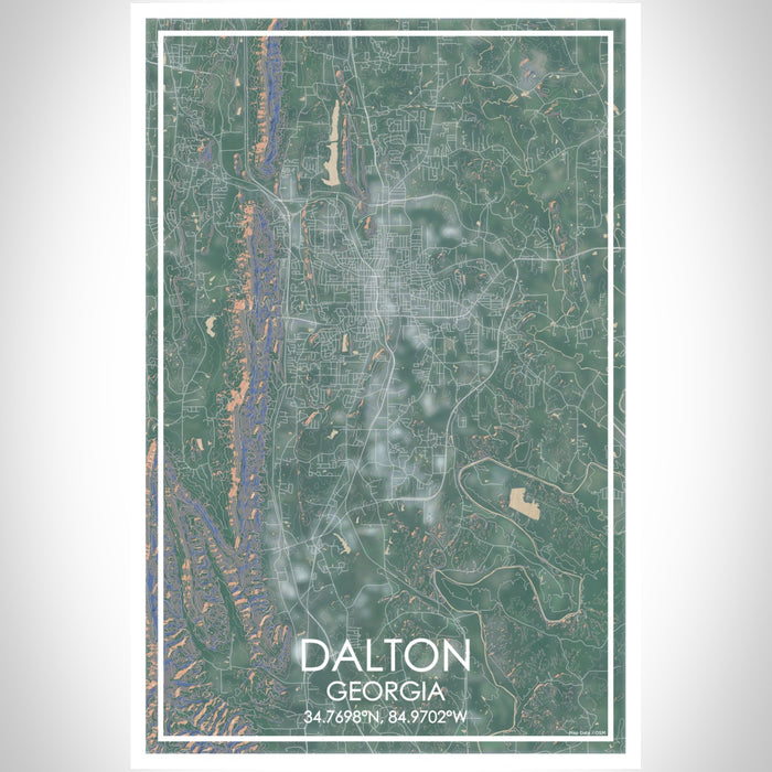 Dalton Georgia Map Print Portrait Orientation in Afternoon Style With Shaded Background