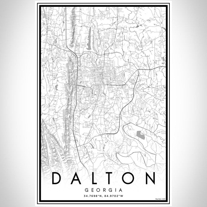 Dalton Georgia Map Print Portrait Orientation in Classic Style With Shaded Background