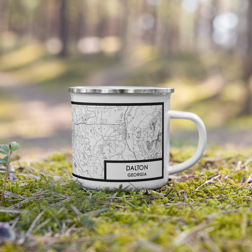 Right View Custom Dalton Georgia Map Enamel Mug in Classic on Grass With Trees in Background