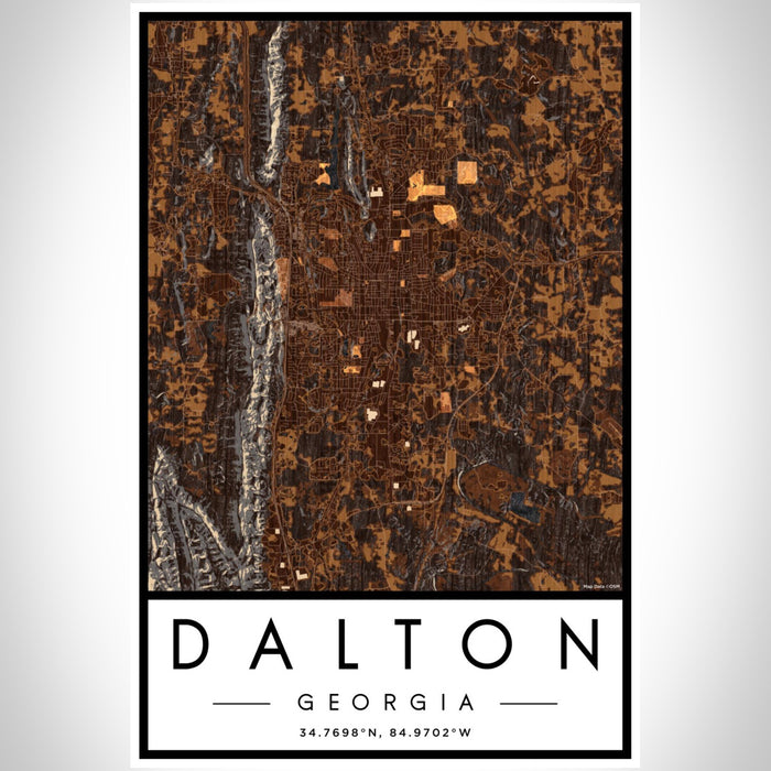 Dalton Georgia Map Print Portrait Orientation in Ember Style With Shaded Background