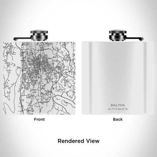 Rendered View of Dalton Georgia Map Engraving on 6oz Stainless Steel Flask in White