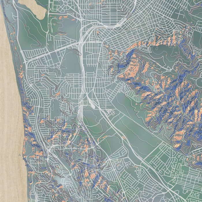 Daly City California Map Print in Afternoon Style Zoomed In Close Up Showing Details