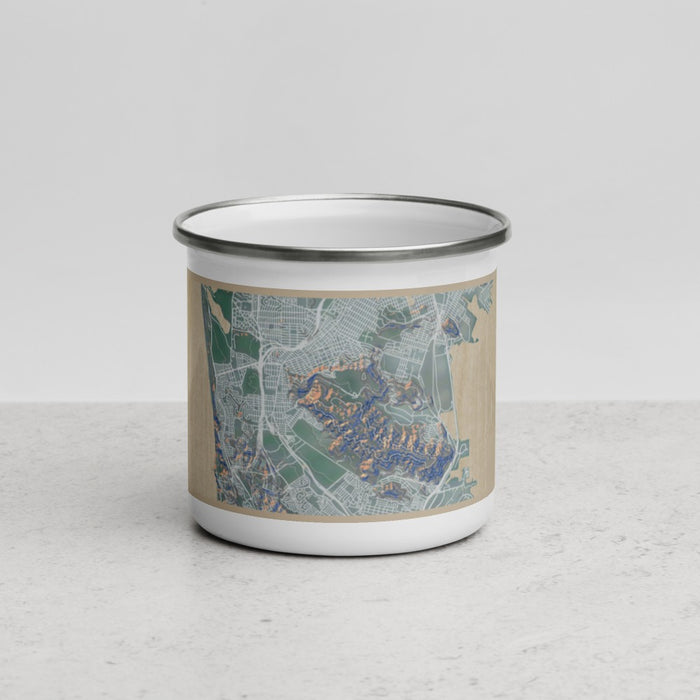 Front View Custom Daly City California Map Enamel Mug in Afternoon
