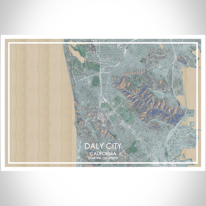 Daly City California Map Print Landscape Orientation in Afternoon Style With Shaded Background