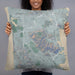 Person holding 22x22 Custom Daly City California Map Throw Pillow in Afternoon