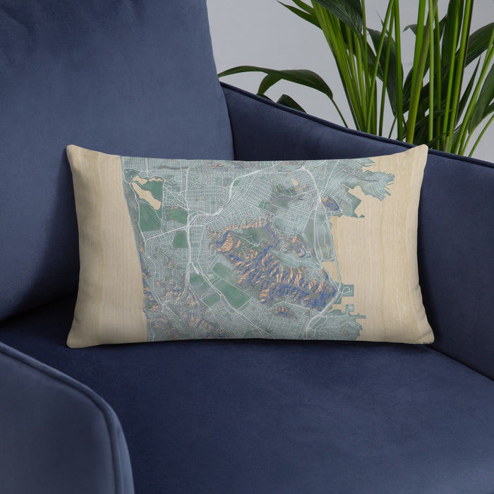 Custom Daly City California Map Throw Pillow in Afternoon on Blue Colored Chair