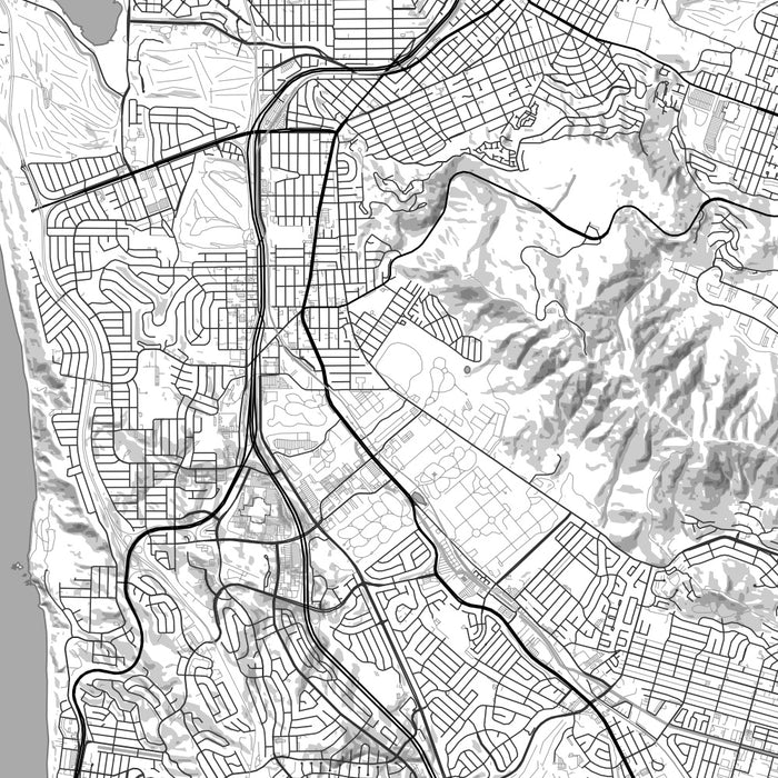Daly City California Map Print in Classic Style Zoomed In Close Up Showing Details