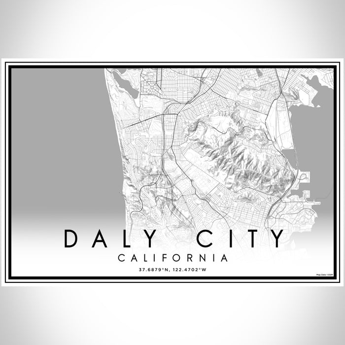 Daly City California Map Print Landscape Orientation in Classic Style With Shaded Background