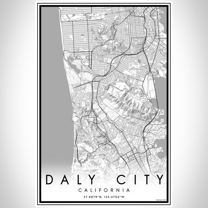 Daly City California Map Print Portrait Orientation in Classic Style With Shaded Background