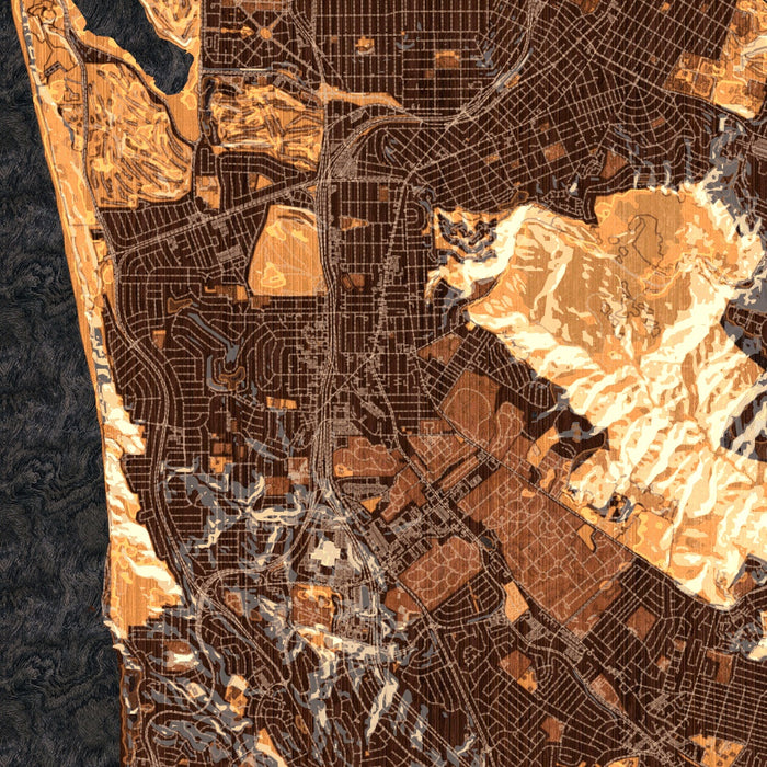 Daly City California Map Print in Ember Style Zoomed In Close Up Showing Details