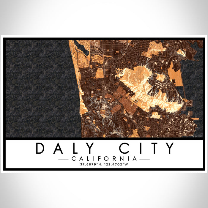 Daly City California Map Print Landscape Orientation in Ember Style With Shaded Background