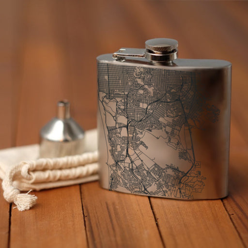 Daly City California Custom Engraved City Map Inscription Coordinates on 6oz Stainless Steel Flask