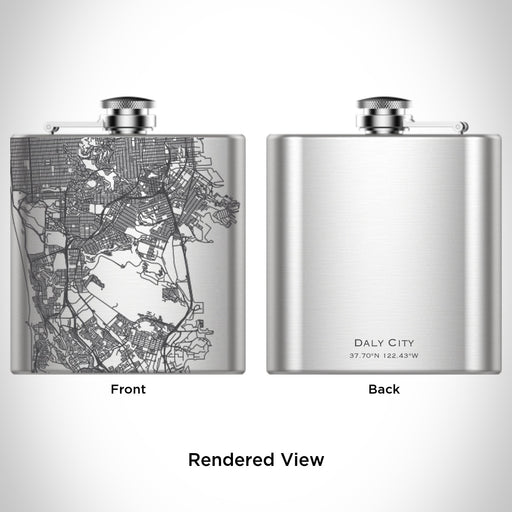 Rendered View of Daly City California Map Engraving on 6oz Stainless Steel Flask
