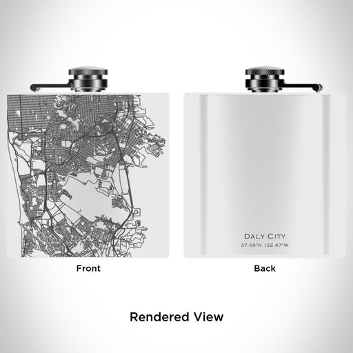 Rendered View of Daly City California Map Engraving on 6oz Stainless Steel Flask in White