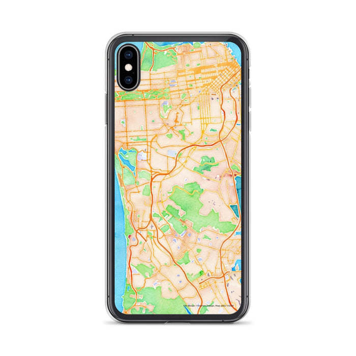 Custom iPhone XS Max Daly City California Map Phone Case in Watercolor