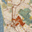 Daly City California Map Print in Woodblock Style Zoomed In Close Up Showing Details