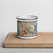 Front View Custom Daly City California Map Enamel Mug in Woodblock on Cutting Board