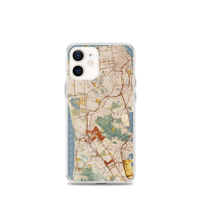 Custom iPhone 12 mini Daly City California Map Phone Case in Woodblock