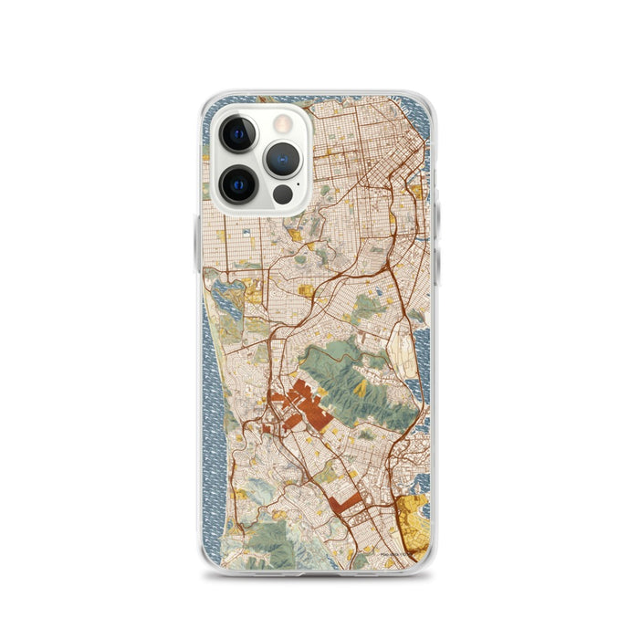 Custom iPhone 12 Pro Daly City California Map Phone Case in Woodblock