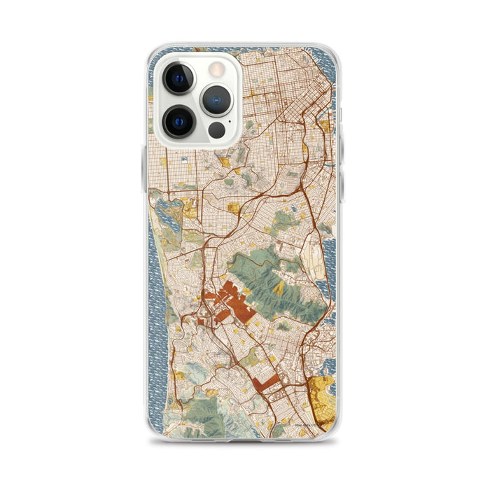 Custom iPhone 12 Pro Max Daly City California Map Phone Case in Woodblock