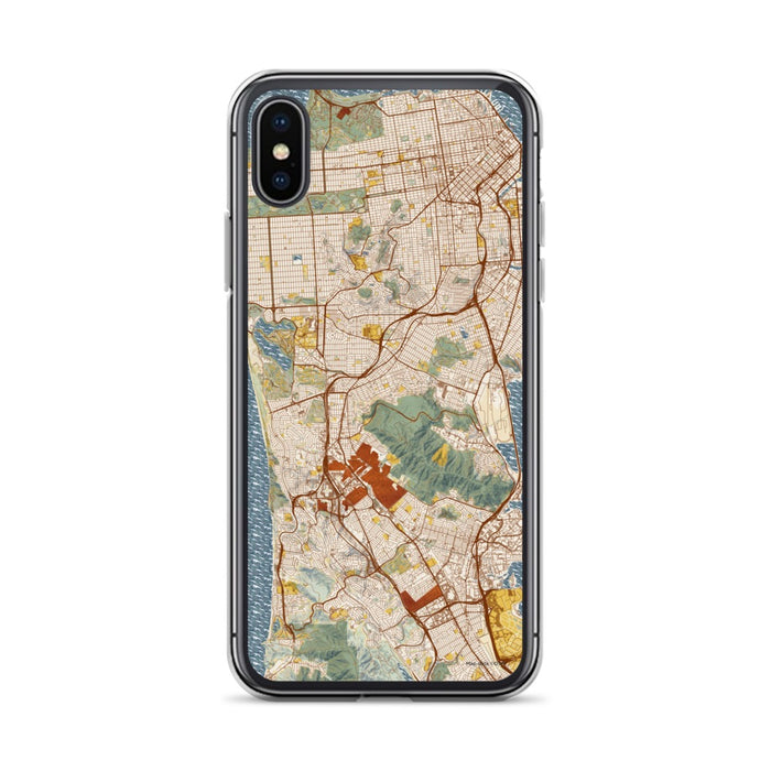 Custom iPhone X/XS Daly City California Map Phone Case in Woodblock