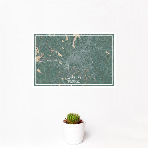 12x18 Danbury Connecticut Map Print Landscape Orientation in Afternoon Style With Small Cactus Plant in White Planter