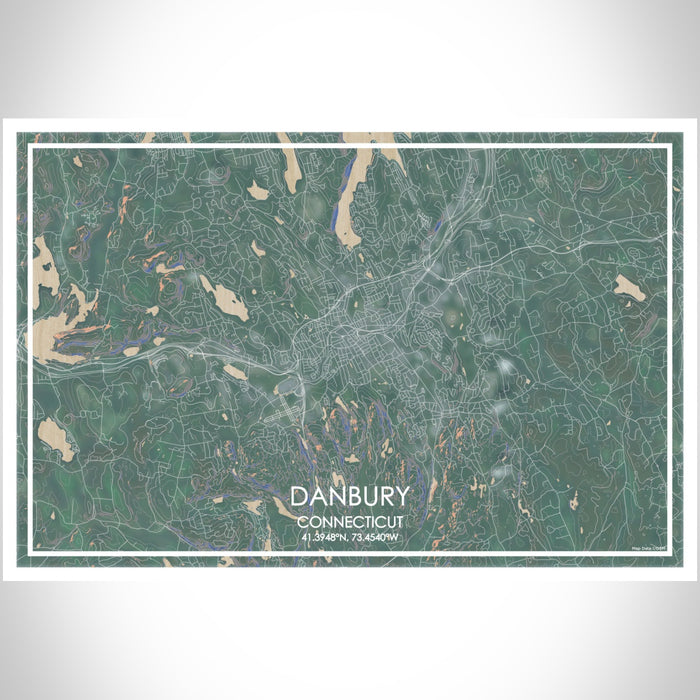 Danbury Connecticut Map Print Landscape Orientation in Afternoon Style With Shaded Background