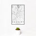 12x18 Danbury Connecticut Map Print Portrait Orientation in Classic Style With Small Cactus Plant in White Planter