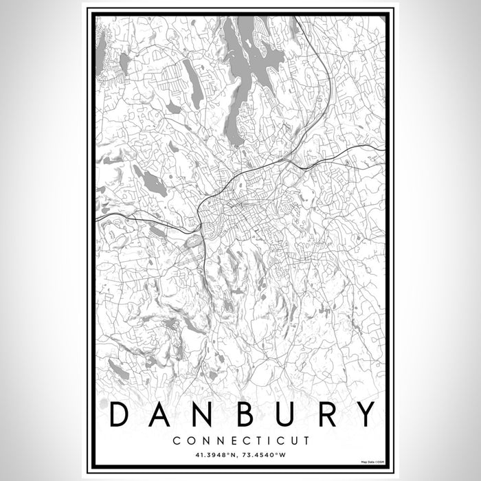 Danbury Connecticut Map Print Portrait Orientation in Classic Style With Shaded Background