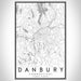Danbury Connecticut Map Print Portrait Orientation in Classic Style With Shaded Background