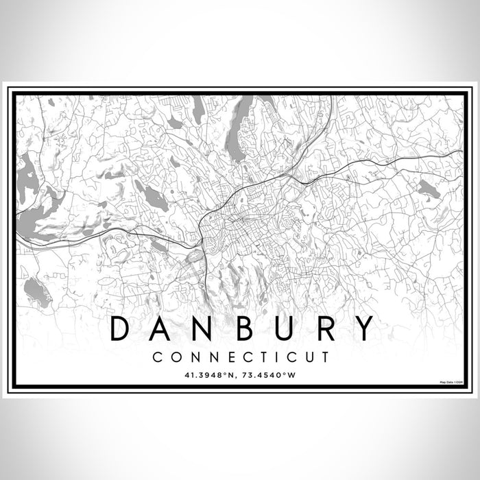 Danbury Connecticut Map Print Landscape Orientation in Classic Style With Shaded Background