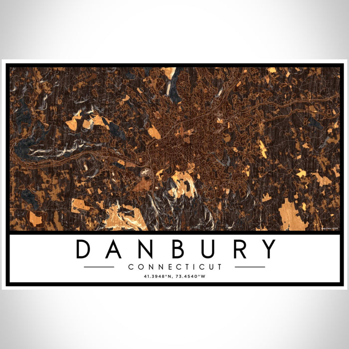 Danbury Connecticut Map Print Landscape Orientation in Ember Style With Shaded Background