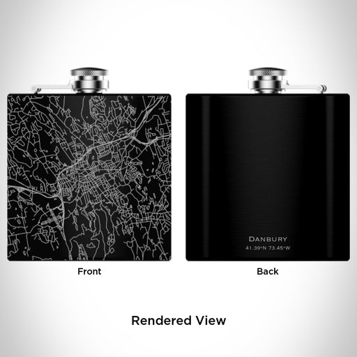 Rendered View of Danbury Connecticut Map Engraving on 6oz Stainless Steel Flask in Black