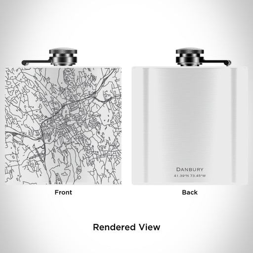 Rendered View of Danbury Connecticut Map Engraving on 6oz Stainless Steel Flask in White