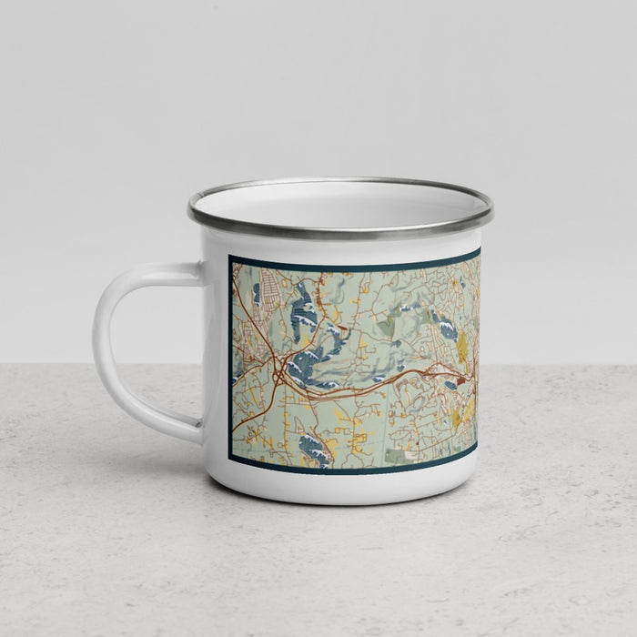 Left View Custom Danbury Connecticut Map Enamel Mug in Woodblock