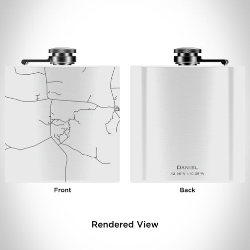 Rendered View of Daniel Wyoming Map Engraving on 6oz Stainless Steel Flask in White